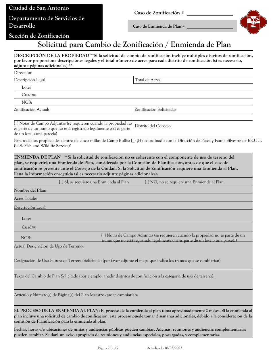 Solicitud Para Cambio De Zonificacion / Enmienda De Plan - City of San Antonio, Texas (Spanish), Page 7