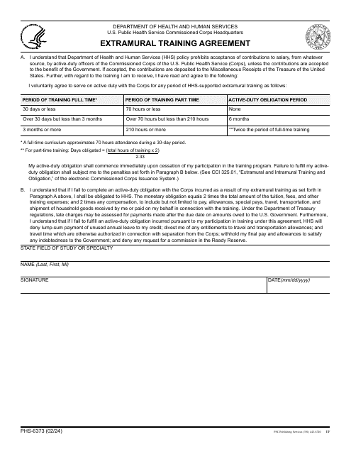 Form PHS-6373 Extramural Training Agreement