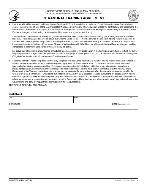 Form PHS-6374 Intramural Training Agreement