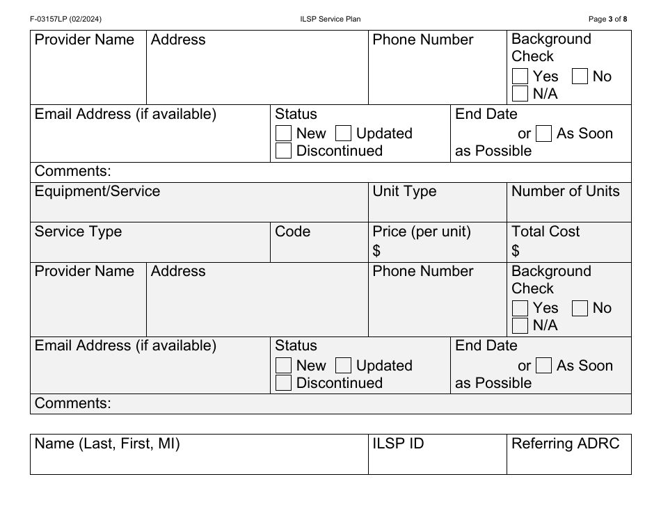 Form F-03157LP Independent Living Supports Pilot (Ilsp) Service Plan - Large Print - Wisconsin, Page 3