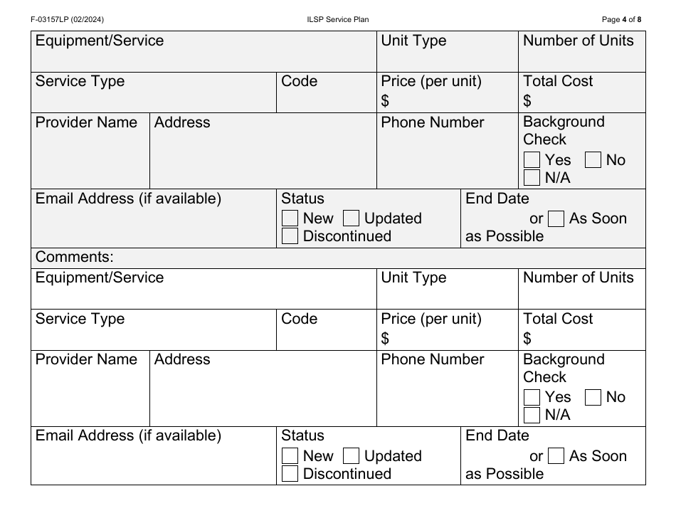 Form F-03157LP Independent Living Supports Pilot (Ilsp) Service Plan - Large Print - Wisconsin, Page 4