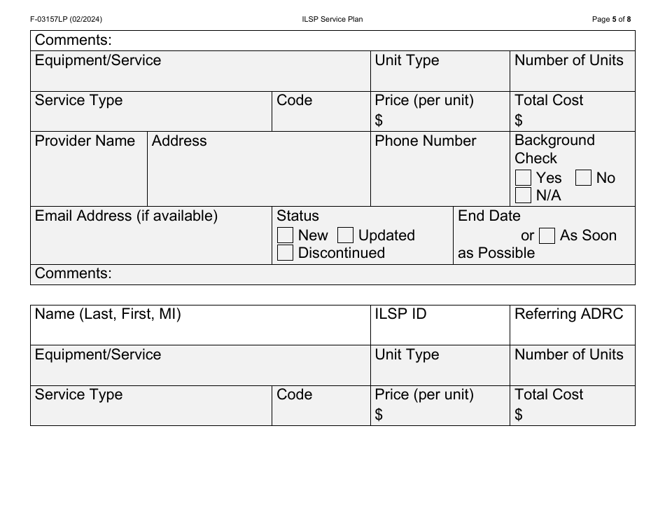 Form F-03157LP Independent Living Supports Pilot (Ilsp) Service Plan - Large Print - Wisconsin, Page 5