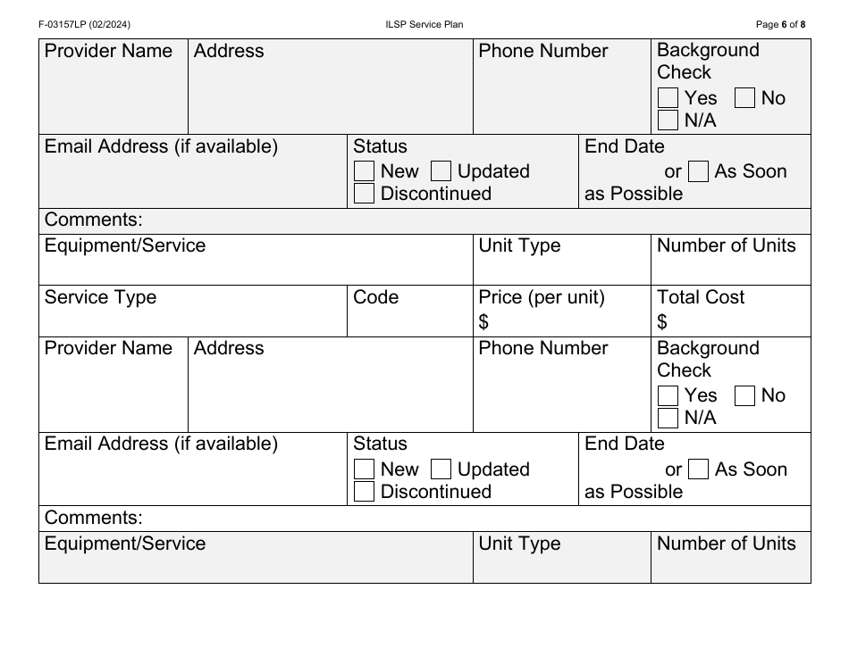 Form F-03157LP Independent Living Supports Pilot (Ilsp) Service Plan - Large Print - Wisconsin, Page 6