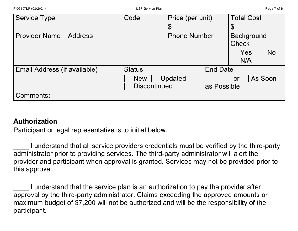 Form F-03157LP Independent Living Supports Pilot (Ilsp) Service Plan - Large Print - Wisconsin, Page 7