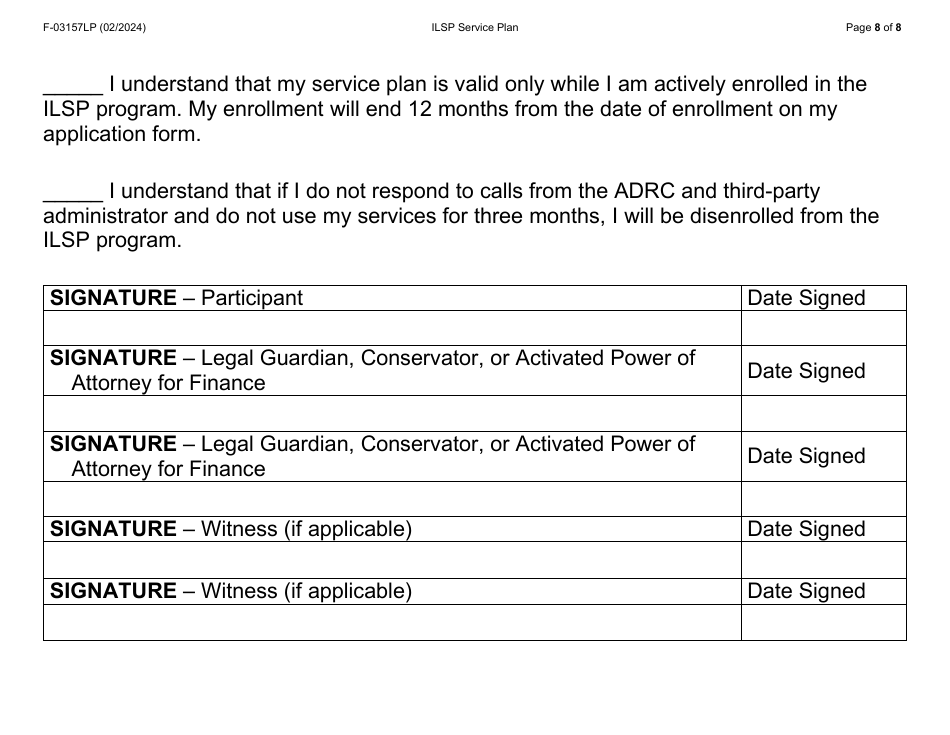 Form F-03157LP Independent Living Supports Pilot (Ilsp) Service Plan - Large Print - Wisconsin, Page 8