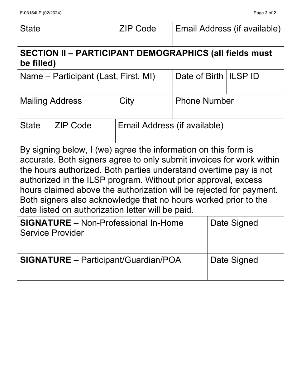 Form F-03154LP Ilsp Non-professional in-Home Service Provider Set-Up - Large Print - Wisconsin, Page 2