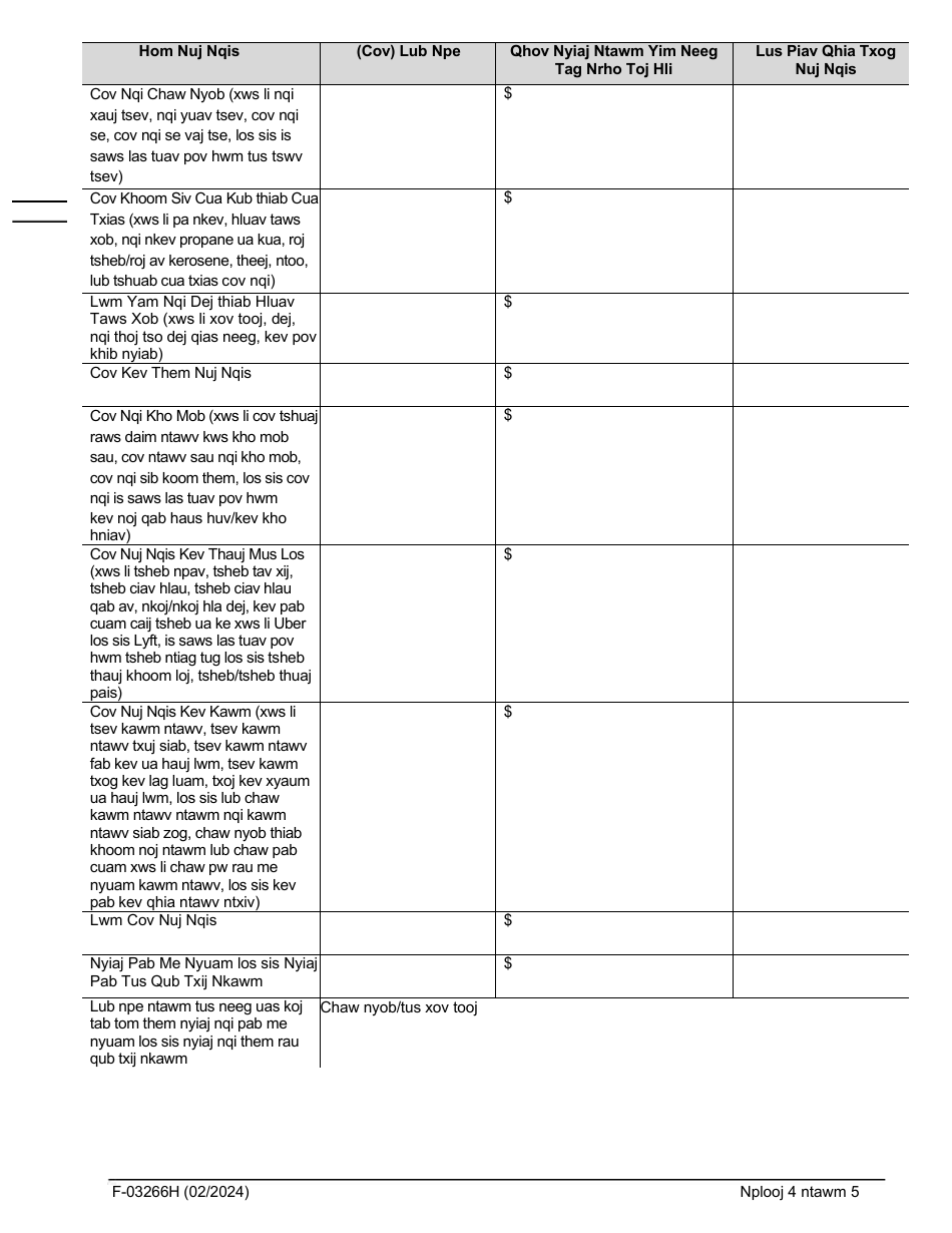 Form F-03266H Request to Lower Your Foodshare Overpayment - Wisconsin (Hmong), Page 4