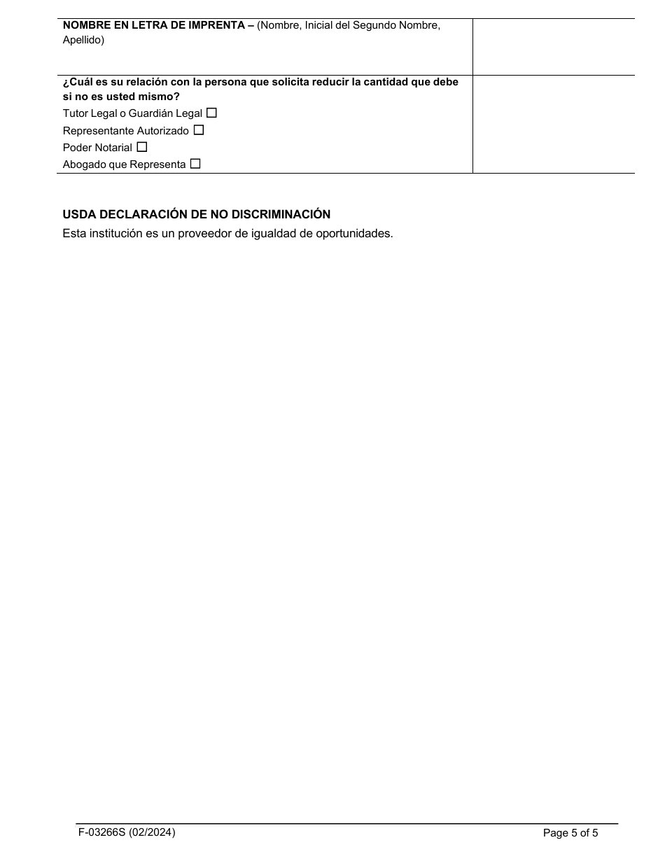 Formulario F-03266S Solicitud Para Reducir Su Sobrepago De Foodshare - Wisconsin (Spanish), Page 5