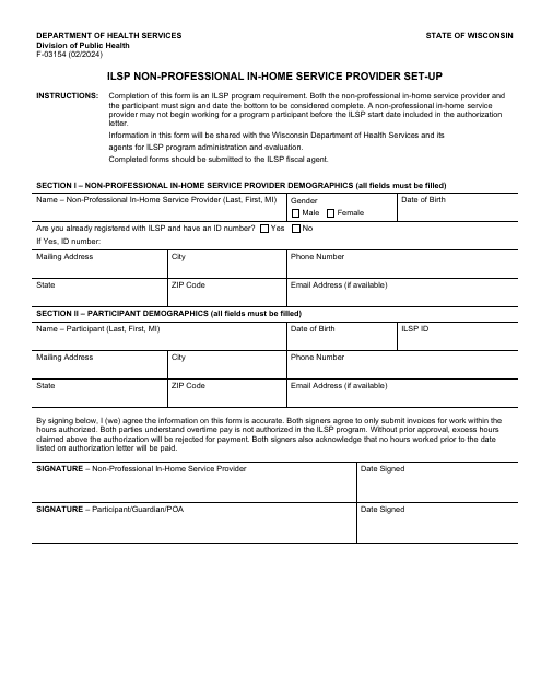 Form F-03154 Ilsp Non-professional in-Home Service Provider Set-Up - Wisconsin
