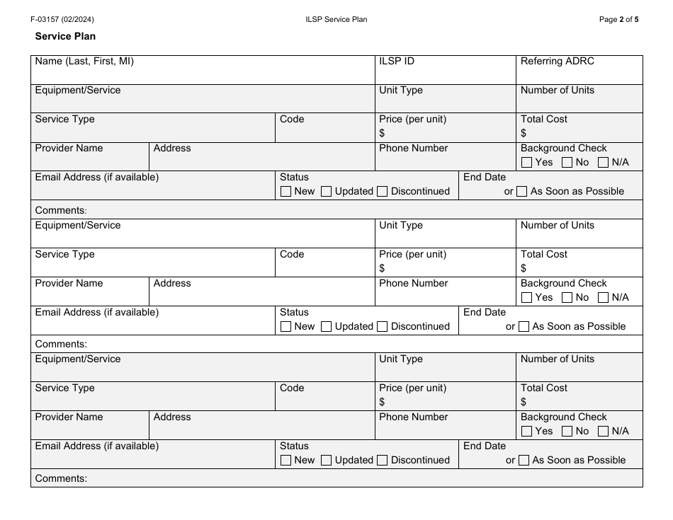 Form F-03157 Independent Living Supports Pilot (Ilsp) Service Plan - Wisconsin, Page 2