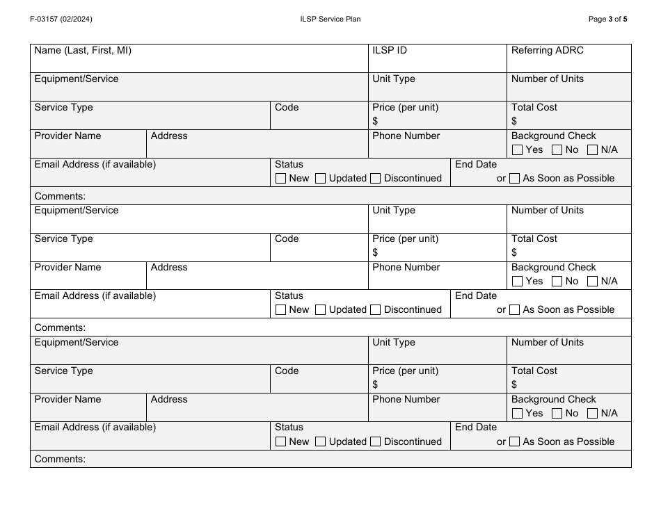 Form F-03157 Independent Living Supports Pilot (Ilsp) Service Plan - Wisconsin, Page 3