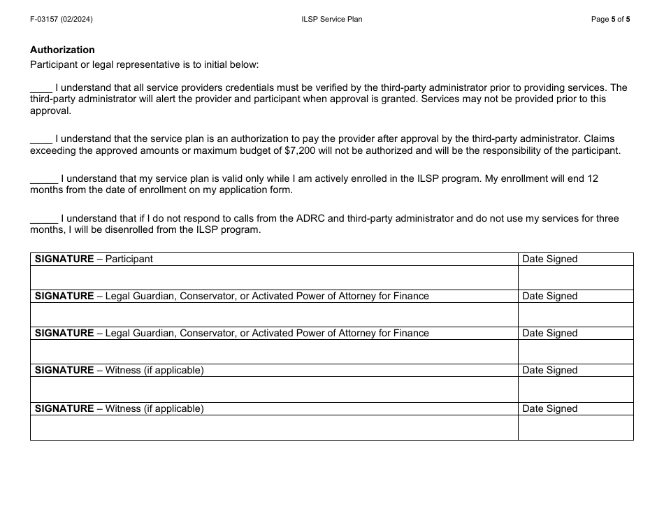 Form F-03157 Independent Living Supports Pilot (Ilsp) Service Plan - Wisconsin, Page 5