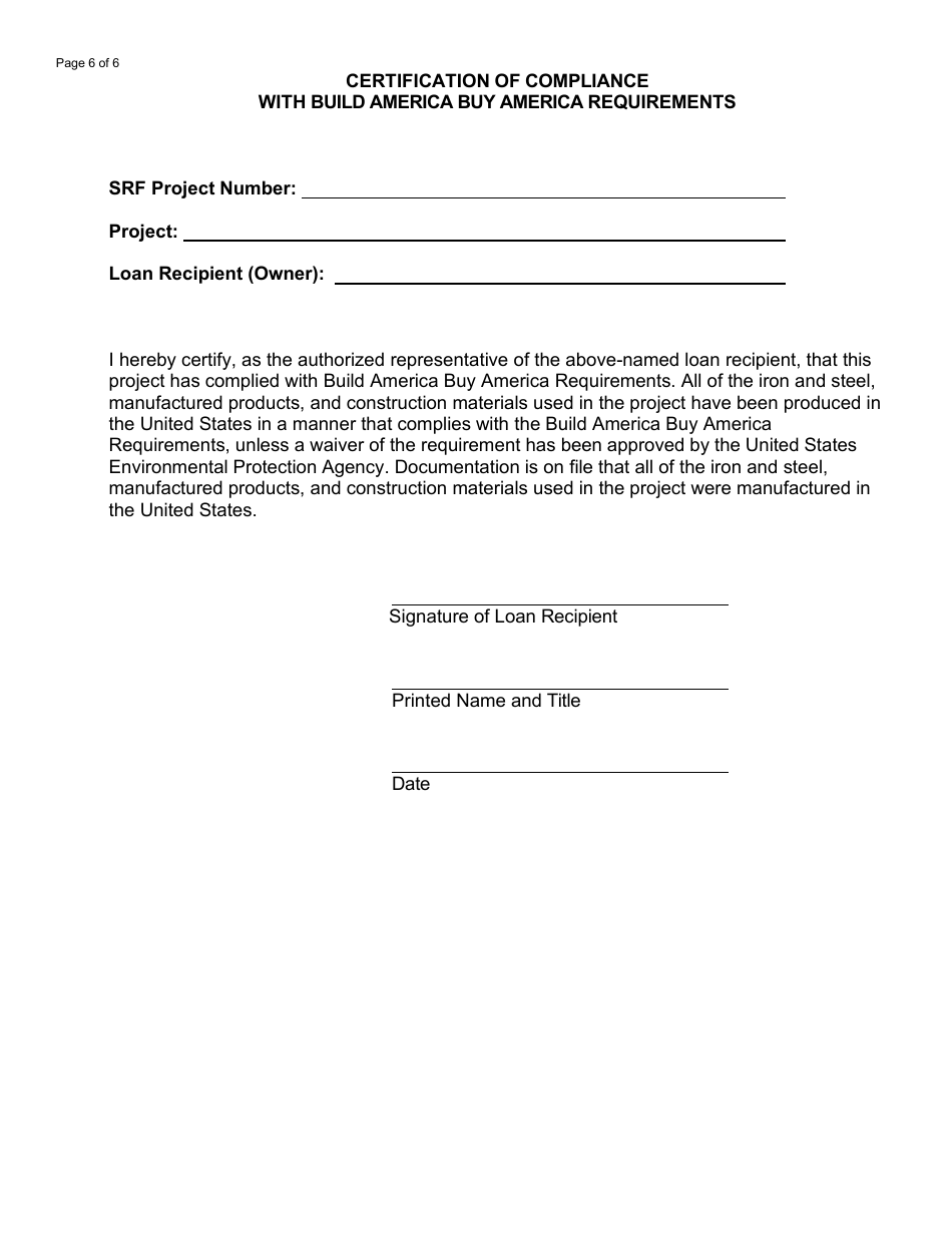 State Revolving Fund Final Project Closeout Checklist and Certifications - North Dakota, Page 6