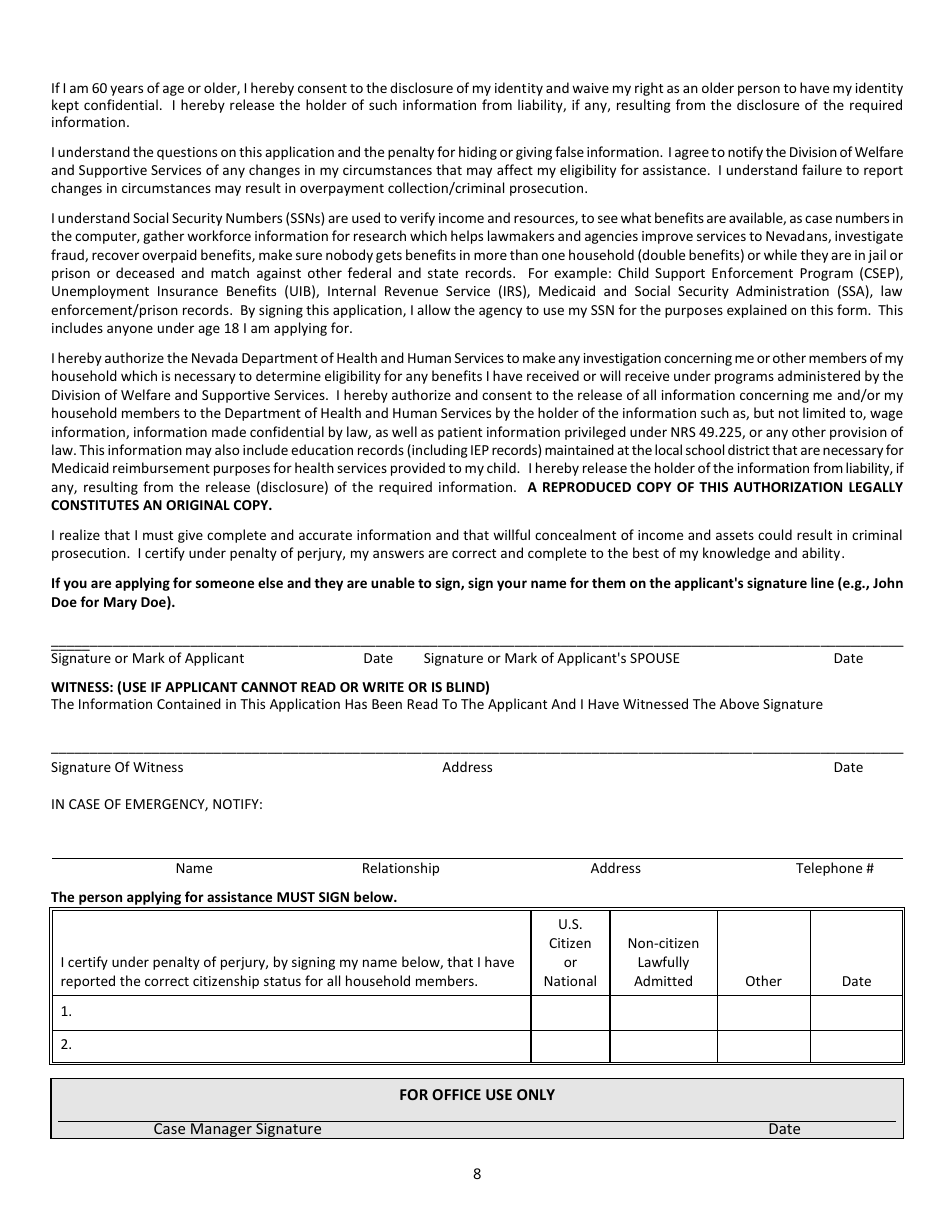 Form 2920-EM Application for Assistance - Supplemental Nutrition Assistance Program (Snap) - Nevada, Page 10