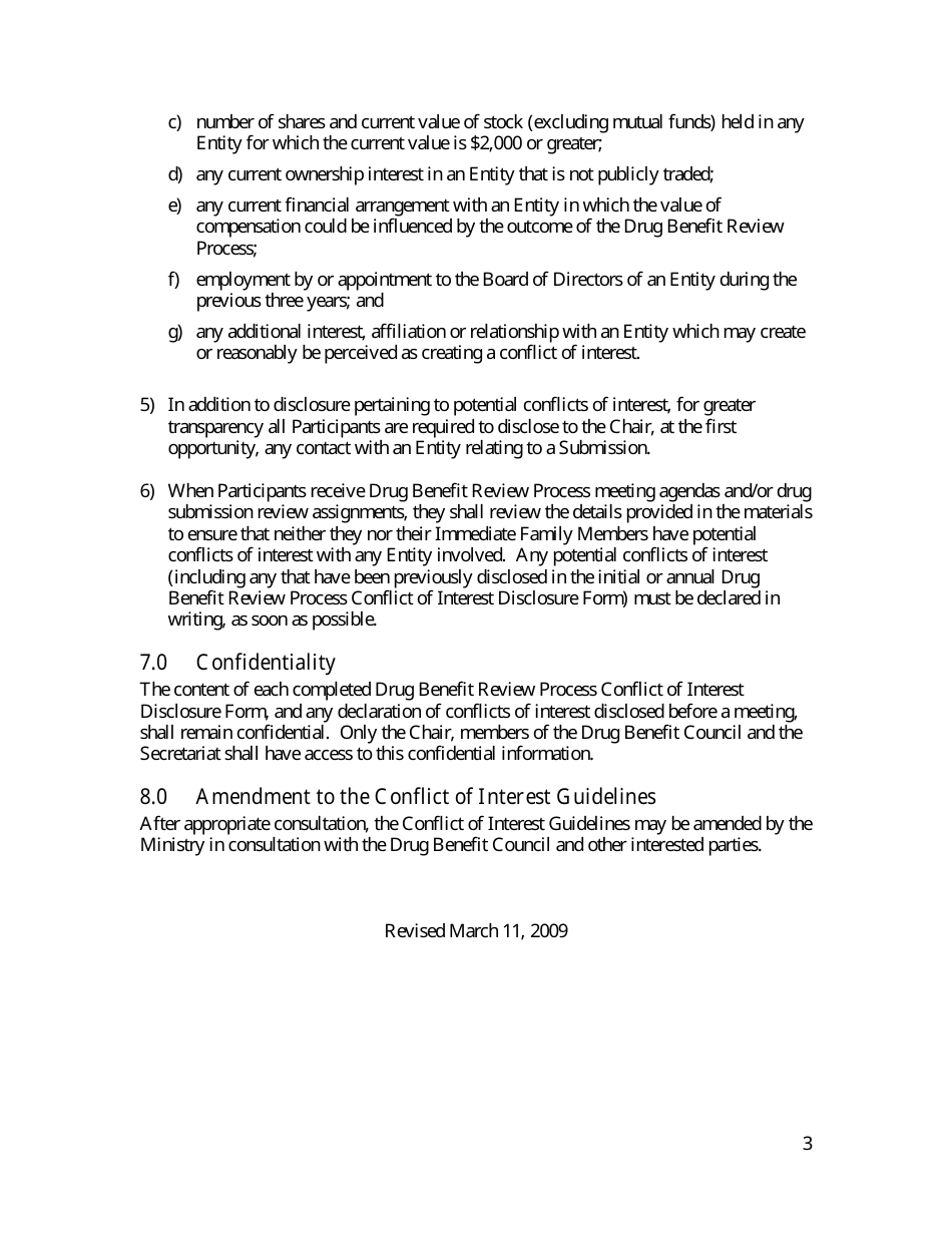 Conflict of Interest Guidelines for the Drug Benefit Review Process - British Columbia, Canada, Page 3