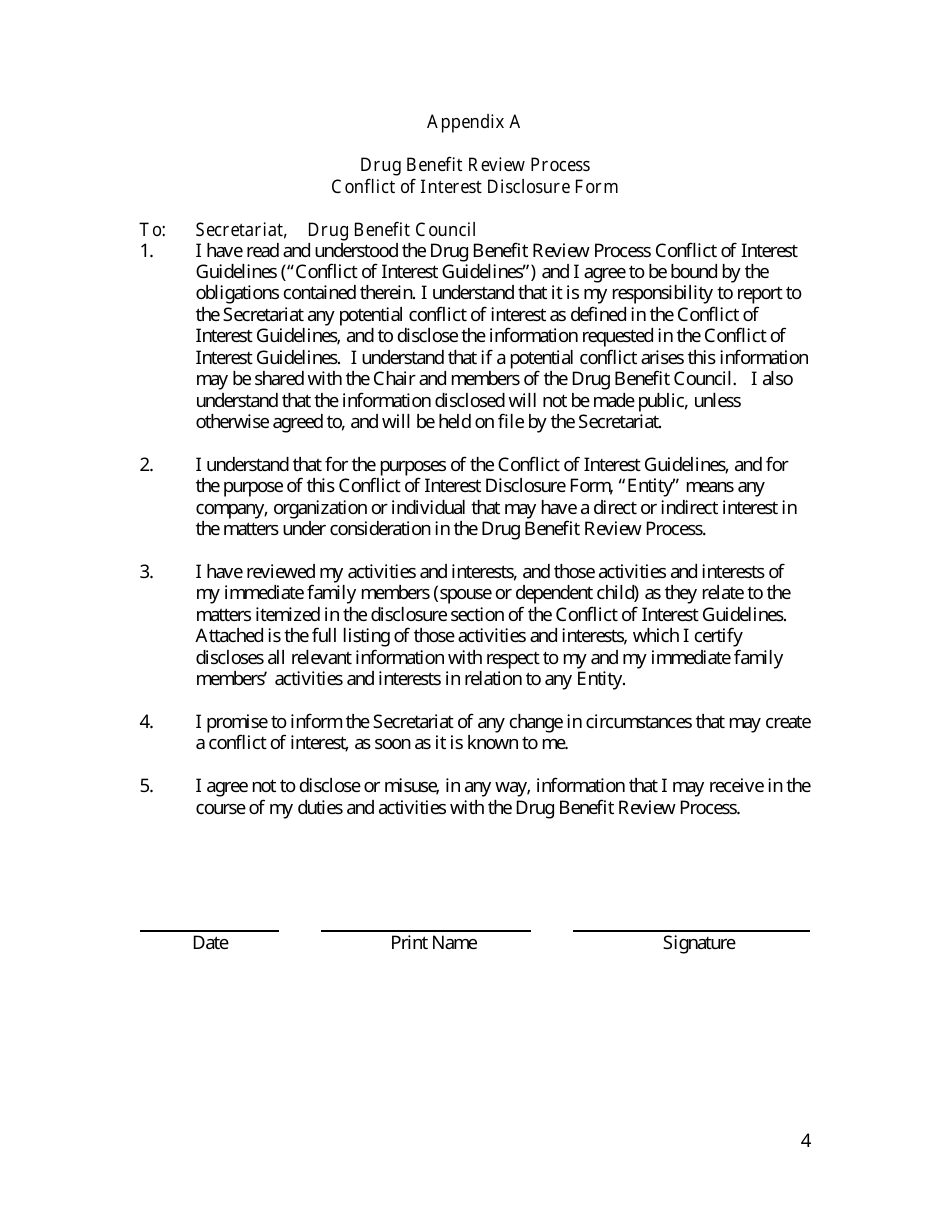 Conflict of Interest Guidelines for the Drug Benefit Review Process - British Columbia, Canada, Page 4