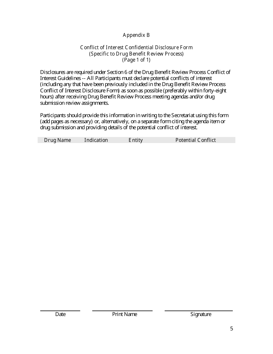 Conflict of Interest Guidelines for the Drug Benefit Review Process - British Columbia, Canada, Page 5