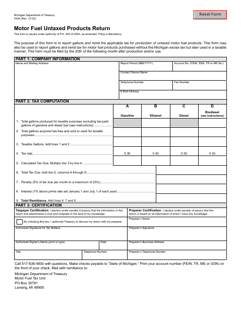 Form 4334  Printable Pdf