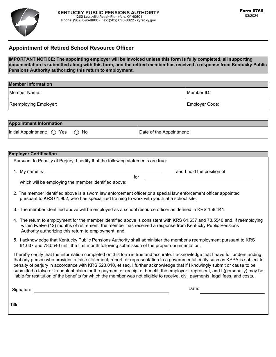 Form 6766 Download Fillable PDF or Fill Online Appointment of Retired ...