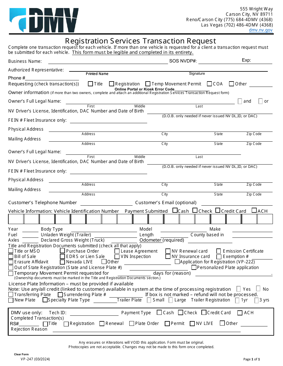 Form Vp-247 Download Fillable Pdf Or Fill Online Registration Services 