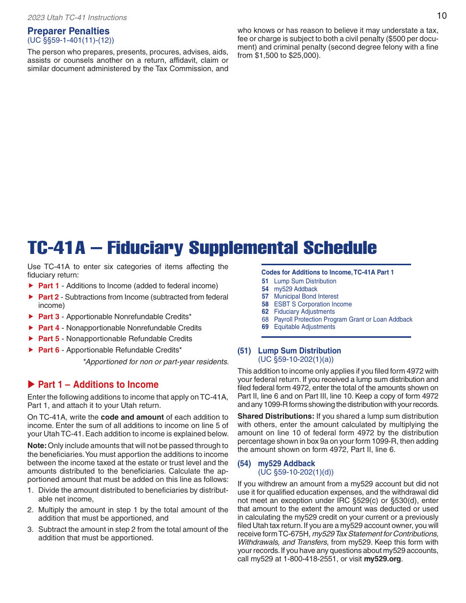 Instructions for Form TC-41 Utah Fiduciary Income Tax Return - Utah, Page 12