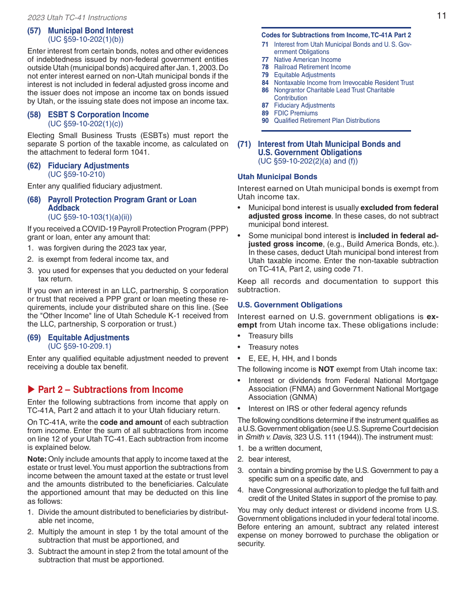 Instructions for Form TC-41 Utah Fiduciary Income Tax Return - Utah, Page 13