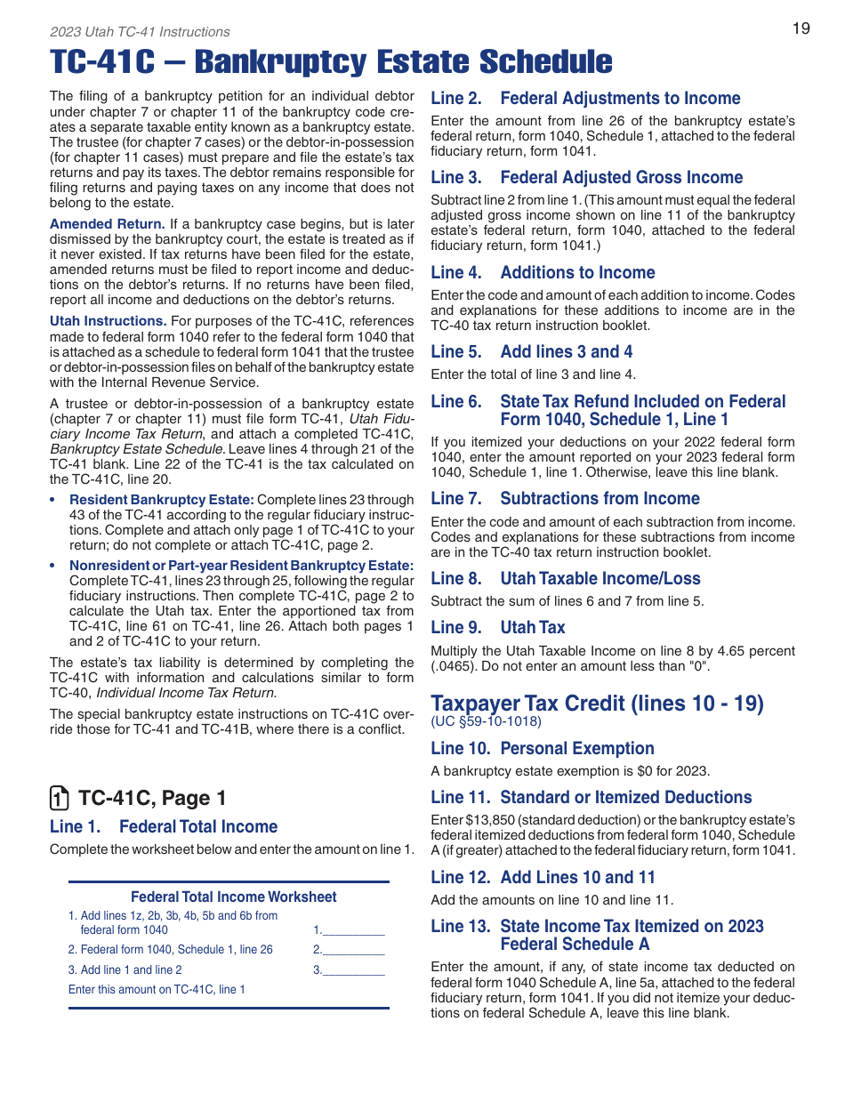 Instructions for Form TC-41 Utah Fiduciary Income Tax Return - Utah, Page 21