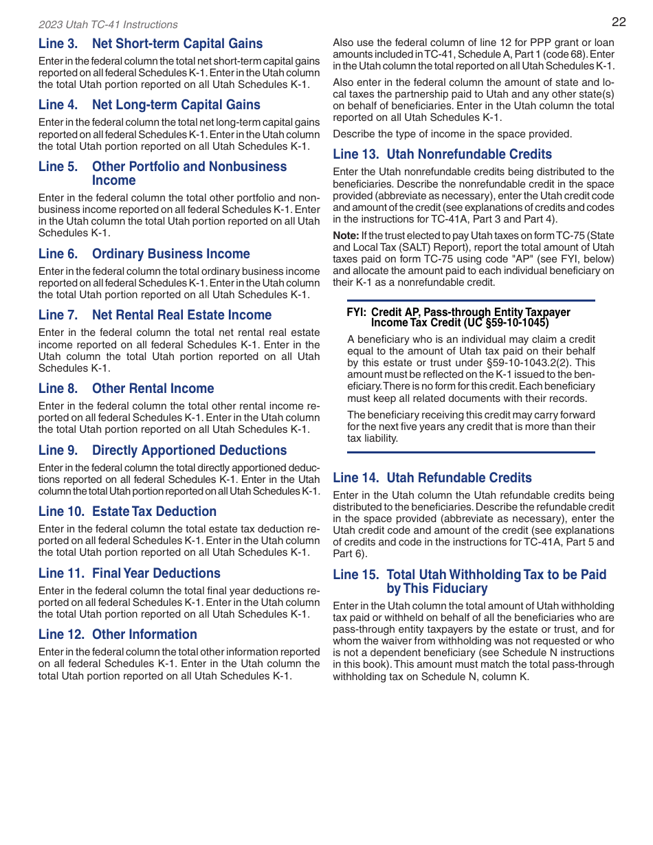 Instructions for Form TC-41 Utah Fiduciary Income Tax Return - Utah, Page 24