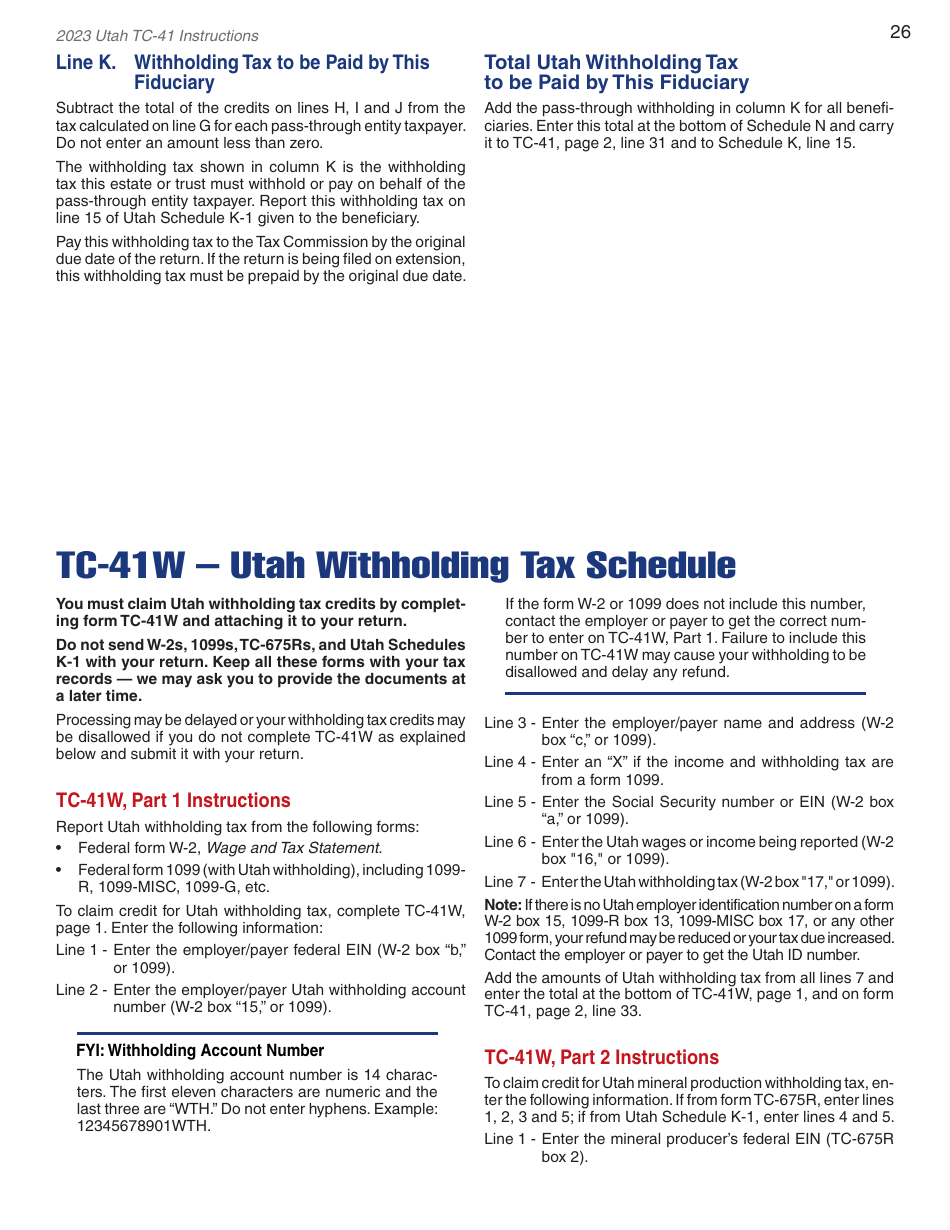 Instructions for Form TC-41 Utah Fiduciary Income Tax Return - Utah, Page 28