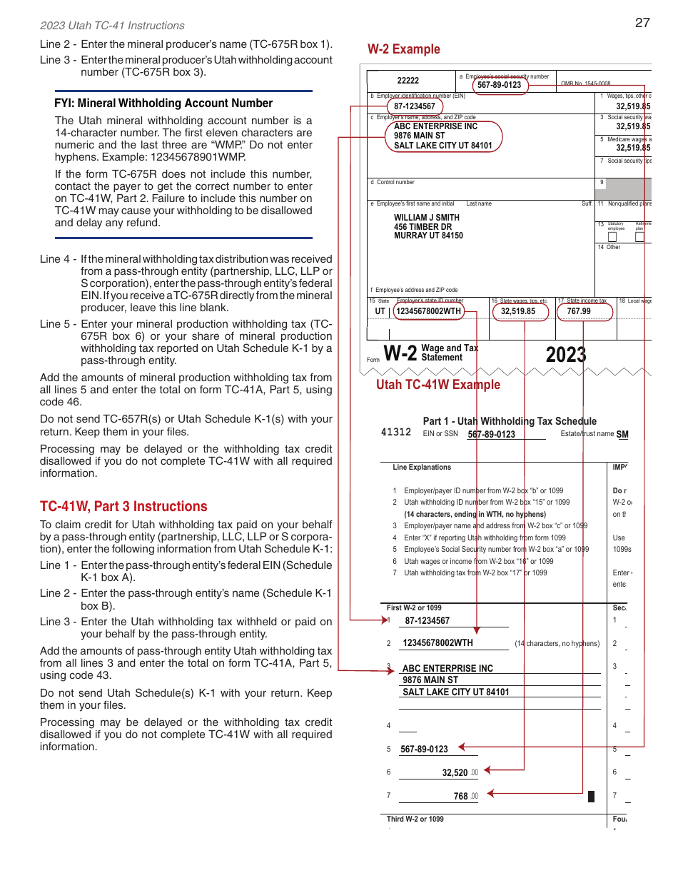 Instructions for Form TC-41 Utah Fiduciary Income Tax Return - Utah, Page 29
