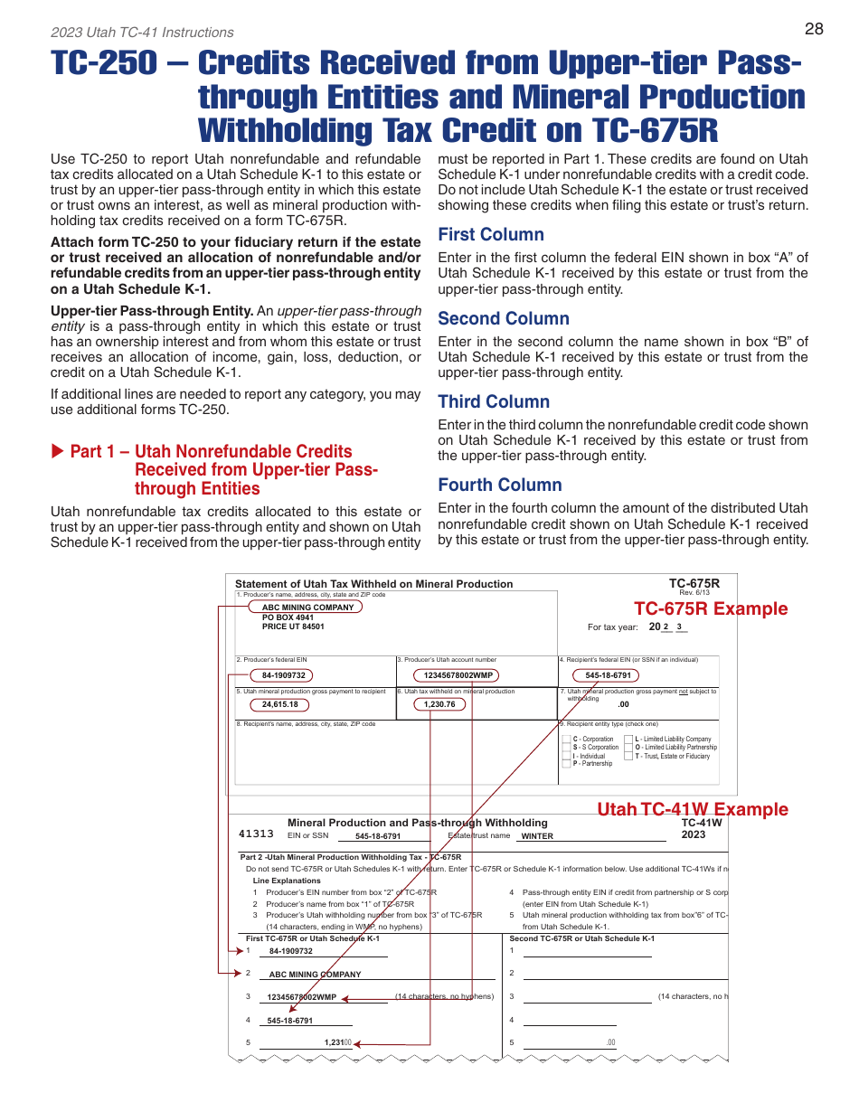 Instructions for Form TC-41 Utah Fiduciary Income Tax Return - Utah, Page 30