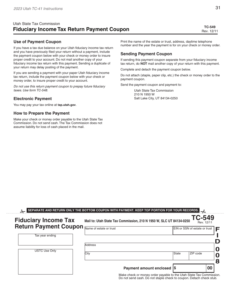 Instructions for Form TC-41 Utah Fiduciary Income Tax Return - Utah, Page 33