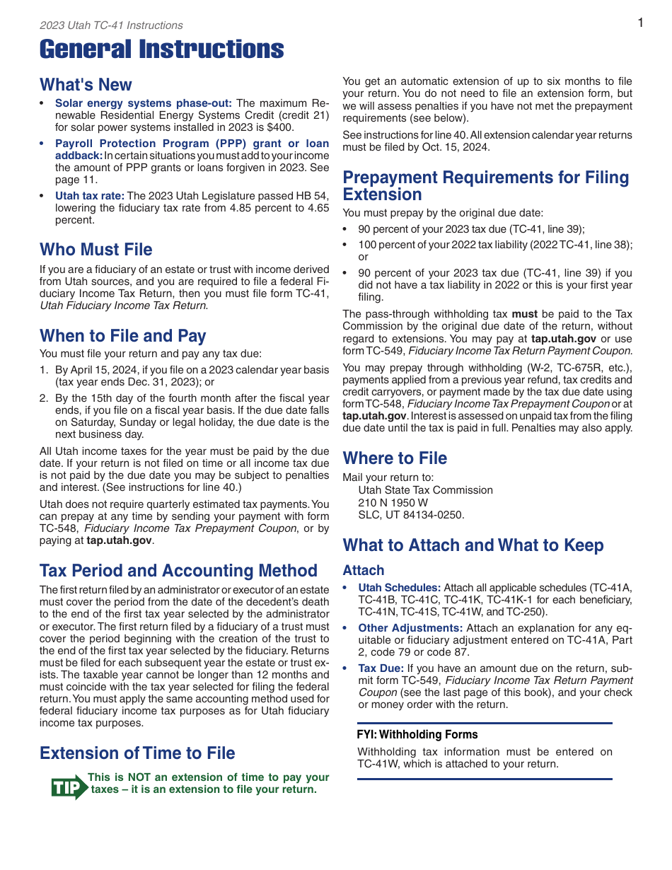 Instructions for Form TC-41 Utah Fiduciary Income Tax Return - Utah, Page 3
