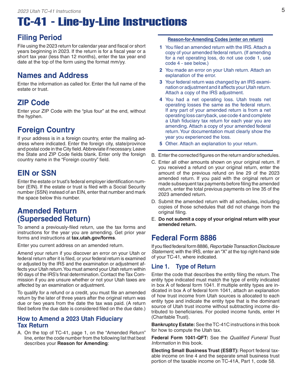 Instructions for Form TC-41 Utah Fiduciary Income Tax Return - Utah, Page 7