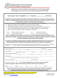 Form FP-086 Application for New Certificate of Competency for Servicing Portable Fire Extinguishers and/or Fixed Fire Extinguishing Systems - Massachusetts