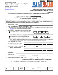 Form A450-1235LIC Event Tattoo Parlor License Application - Virginia