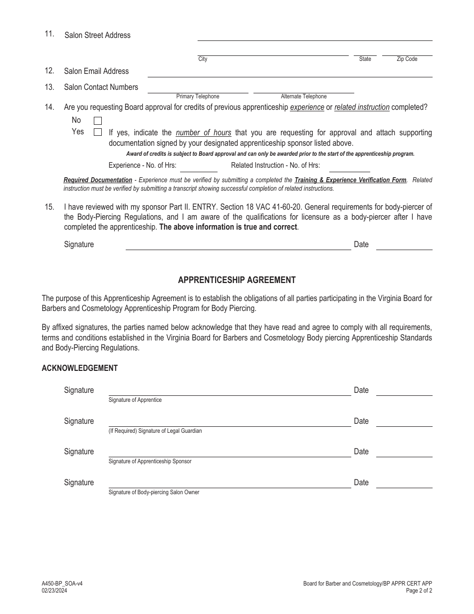 Form A450-BP_SOA Body-Piercing Apprentice Certification Application - Virginia, Page 14
