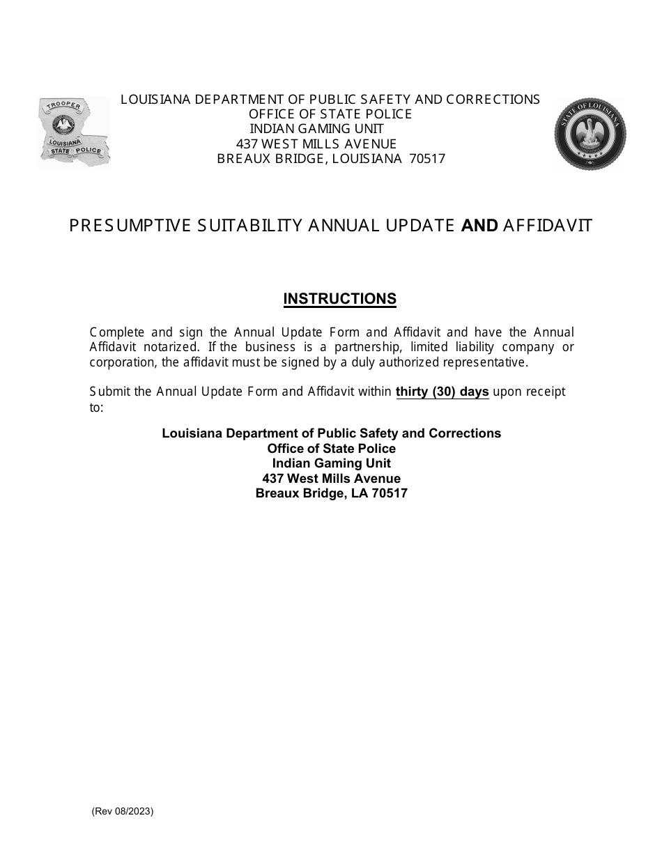 Presumptive Suitability Annual Update Form and Affidavit - Louisiana, Page 2