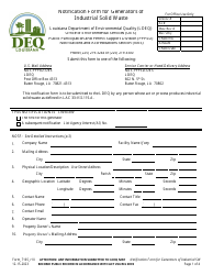Form 7165 Notification Form for Generators of Industrial Solid Waste - Louisiana