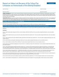 Form 50-253 Report on Value Lost Because of the School Tax Limitation on Homesteads of the Elderly/Disabled - Texas