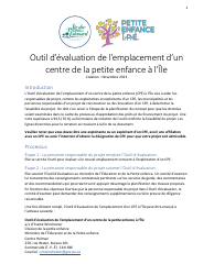 Outil D&#039;evaluation De L&#039;emplacement D&#039;un Centre De La Petite Enfance a L&#039;lle - Prince Edward Island, Canada (French)