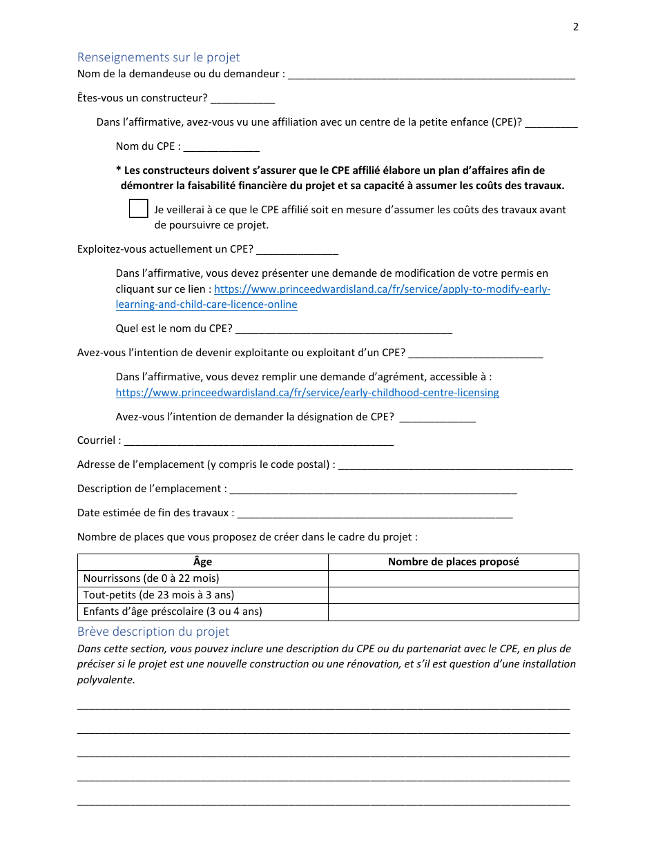 Outil Devaluation De Lemplacement Dun Centre De La Petite Enfance a Llle - Prince Edward Island, Canada (French), Page 2