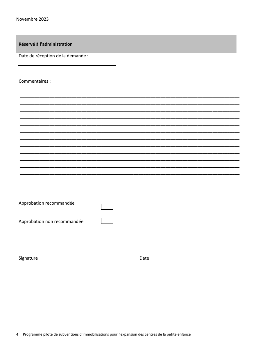 Formulaire De Demande - Programme Pilote De Subventions Dimmobilisations Pour Lexpansion DES Centres De La Petite Enfance - Prince Edward Island, Canada (French), Page 4