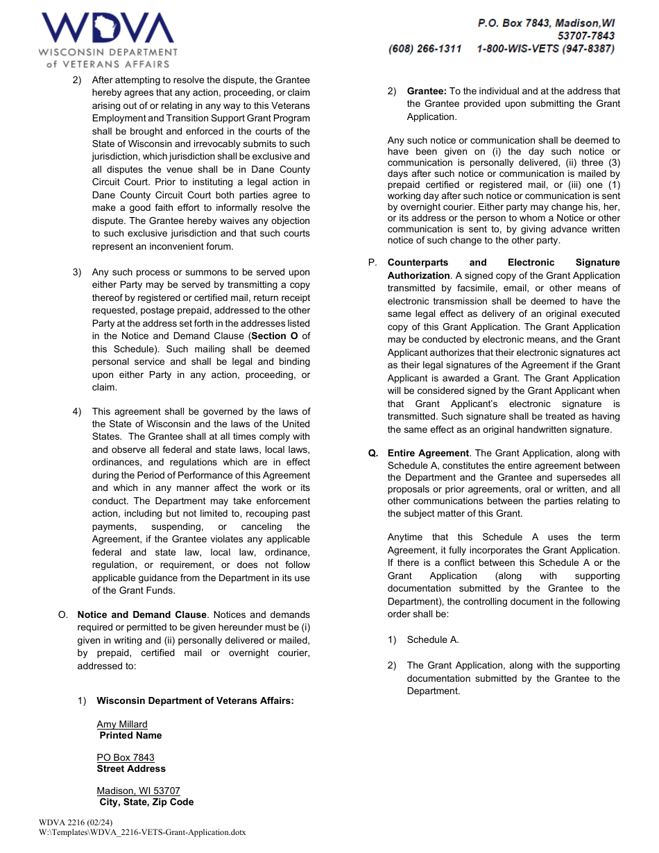 Form WDVA2216 Grant Application - Veterans Employment and Transition Support Grant Program - Wisconsin, Page 9