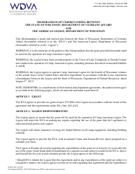 Form WDVA2215 Memorandum of Understanding Between the State of Wisconsin, Department of Veterans Affairs and the American Legion, Department of Wisconsin - Wisconsin