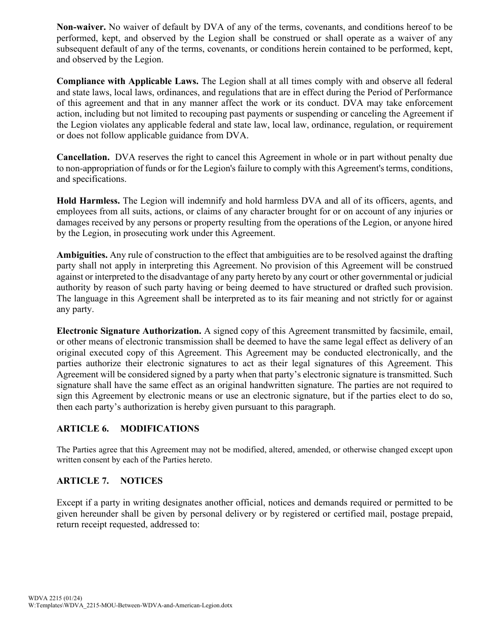 Form WDVA2215 Memorandum of Understanding Between the State of Wisconsin, Department of Veterans Affairs and the American Legion, Department of Wisconsin - Wisconsin, Page 3