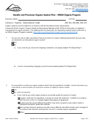 Form AGR2180 Section J Exports - International Trade - Handler and Processor Organic System Plan - Wsda Organic Program - Washington