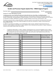 Form AGR2180 Section O Recordkeeping System - Handler and Processor Organic System Plan - Wsda Organic Program - Washington