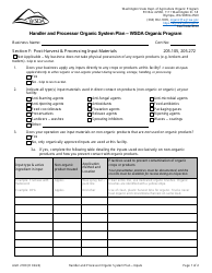 Form AGR2180 Section F Post-harvest &amp; Processing Input Materials - Handler and Processor Organic System Plan - Wsda Organic Program - Washington