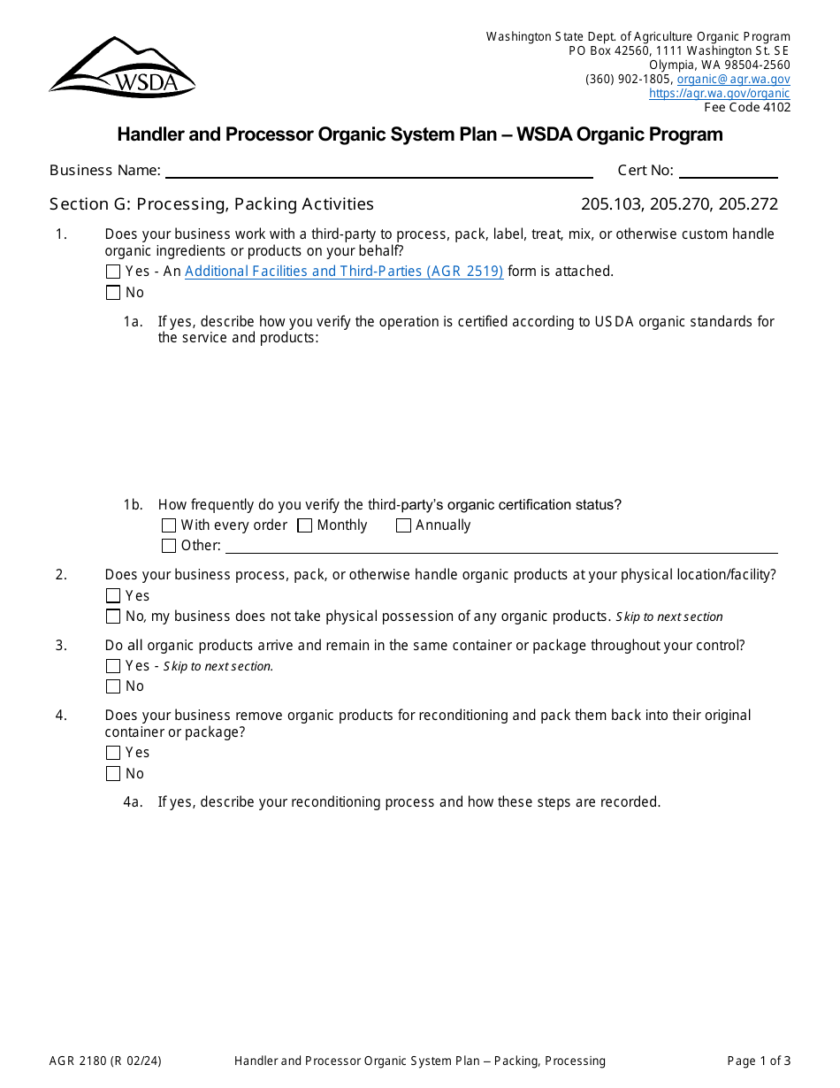 Form AGR2180 Section G Download Printable PDF or Fill Online Processing ...